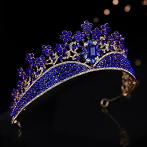 Barock blaue Strass Braut Tiara große Hochzeitskrone Luxus Festzug Haarschmuck Accessoire