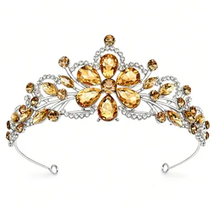 Bridal rhinestone wedding crown detail shot, elegant crystal tiara headband for women and girls.
