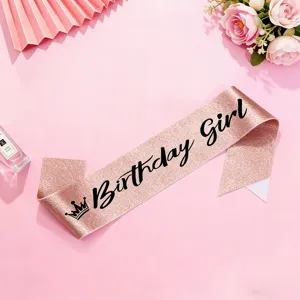 Roségoldener Glitzer Birthday Girl Schärpe Party Deko für Damen Geburtstag Feier Accessoire