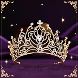 Lussuosa Corona da Sposa in Strass per Donna Regina del Concorso Lega Oro Argento Perla Artificiale Accessori Capelli Matrimonio