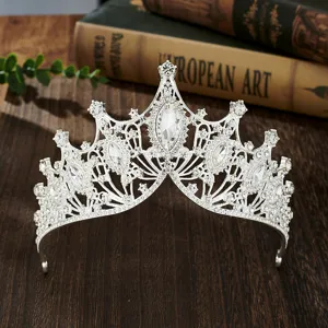 Baroque silver crystal tiara bridal crown hair accessory for party and wedding gown details