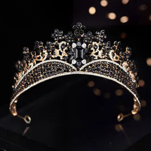 Elegante schwarze Strass Barock Braut Tiara und Krone fur Hochzeit Kleid Accessoires.