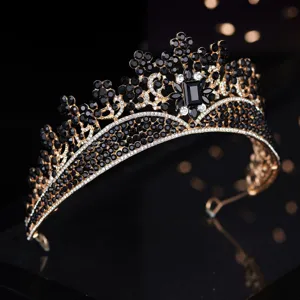 Barocker schwarzer Strass Kristall Tiara Hochzeit Braut Haarschmuck Detail Ansicht