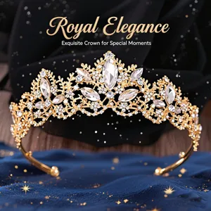 Exquisite bridal crystal crown tiara, vintage gold alloy baroque hair accessory for women.