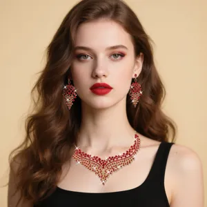 Luxury Alloy Rhinestone Necklace Earrings Set Exaggerated Crystal Statement Choker V Shaped Fringe Jewelry For Women Wedding Party Prom Gown Accessories