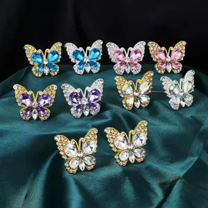 Broche de mariposa de cristal aleacion diamantes de imitacion ramo de boda decoracion