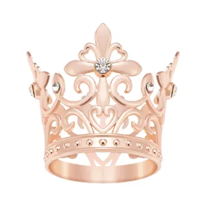 Roségouden kristallen kroon taarttopper minidiadeem kruis strass steen feest accessoire