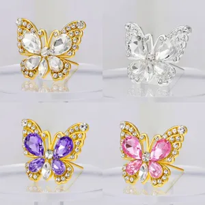 Alfileres Florales de Aleación de Mariposa con Diamantes de Imitación Huecos Para Decoración de Ramo de Boda Alfileres de Flores