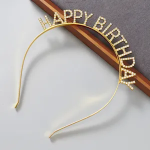 Gefeliciteerd Strass Haarband Vergulde Legering Kristallen Letter Party Haarband Voor Vrouwen Verjaardag Haaraccessoires