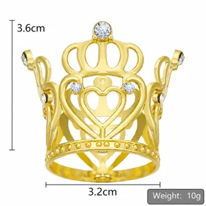 Doré Couronne Gâteau Topper Strass Diadème Décoration Florale Anniversaire Fête 3.6x3.2cm