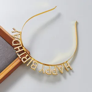 Gouden strass happy birthday metalen haarband voor feest taart decoratie styling.