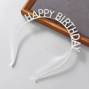 Verjaardag Hoofdband Zilver Metaal Strass Happy Birthday Haarband Feest Accessoires