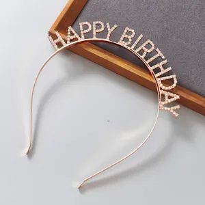 Strass Happy Birthday Haarband Roségoud Verjaardag Kroon Feest Haar Accessoires