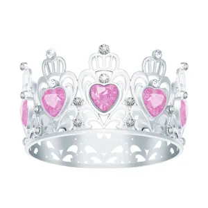 Silberne Legierung Krone Diadem mit glitzernden rosa Herz Kristall Strass für Party Dekor