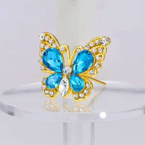 Alfiler floral de mariposa de cristal boda ramo decorativo broche de aleación estrás.