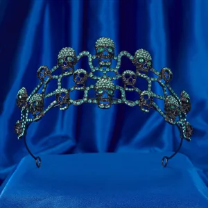 Couronne gothique tête de mort noire diadème avec strass verts reine serre-tête fête Halloween