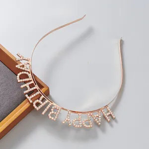 Rose gouden strass Happy Birthday haarband kroon voor dames feest haaraccessoires.
