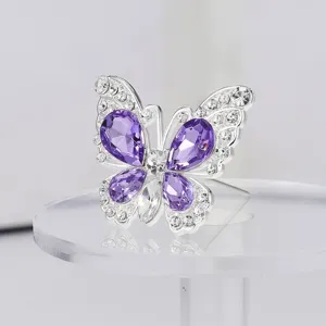 Broche de mariposa de cristal strass de aleacion para ramo de novia y decoracion.