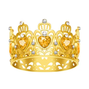 Goldene Legierung Krone mit gelben Herz Kristallen und Strass für Party Dekoration.