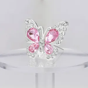 Broche de mariposa de cristal brillantes diamantes rosa decoración ramo de boda elegante.