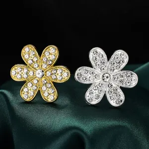 Broche de flor de cristal set, accesorio de ropa floral de diamantes de imitación oro y plata.