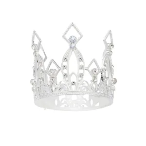 Petit diadème de gâteau en strass argenté, délicate tiare de décoration florale pour anniversaire.