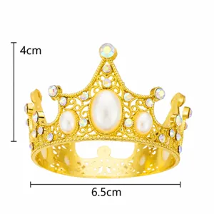 Couronne Dorée Décoration de Gâteau avec Perles et Strass pour Anniversaire Fête Mariage