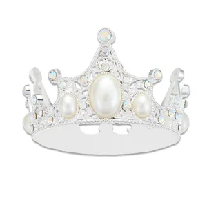 Couronne perle strass argent gâteau topper pour fête d'anniversaire et déco florale.