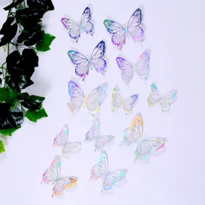 Kit d'autocollants muraux papillon holographiques 3D, design laser creux, déco tendance.