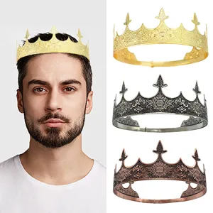Vintage Men's King Crown Baroque Royal Alloy Headpiece for Performance Pageant Party Prom Wedding Retro Gold Silver Crown