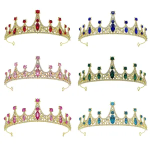 Princess Alloy Rhinestone Crystal Crown Headband For Kids Birthday Party Performance Gold Silver Pink Girls Hair Crown Jewelry