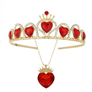 Kids Princess Tiara And Necklace Set Gold Alloy Heart Crown With Rhinestone For Girls Birthday Party Festival Performance
