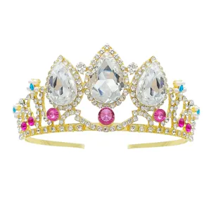 Detailopname strass gouden kroon haarband voor meisjes verjaardag cadeau feestelijk