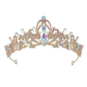 Goldene Braut Tiara Vintage Kristall Hochzeit Krone Prinzessin Geburtstag Haaraccessoires
