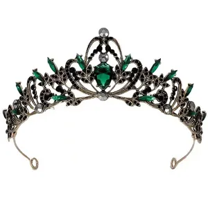 Vintage grüne Kristall Tiara Krone Antike Braut Haarschmuck für Damen Geburtstag Party