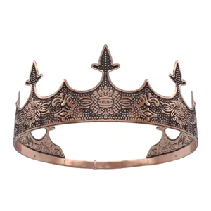 Vintage bronze king crown for men, medieval royal tiara for party stage performance prop.