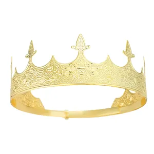 Golden king crown prop for men, retro European royal crown for party, costume, and pageant.