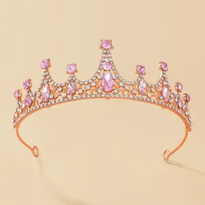 Rose Gold Pink Rhinestone Crown Princess Tiara Hair Accessory Close-Up Detail View
