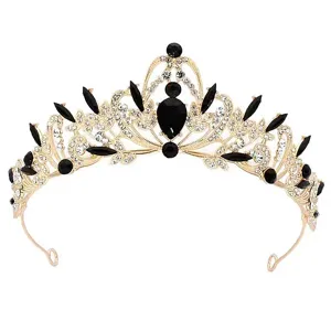 Edle goldene Braut Tiara Retro schwarze Strass Kristall Krone elegante Damen Haaraccessoires.