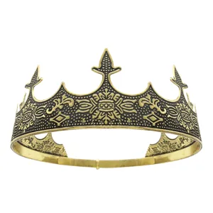 Detailed view of the vintage gold crown, European court style king tiara for men stage performance.