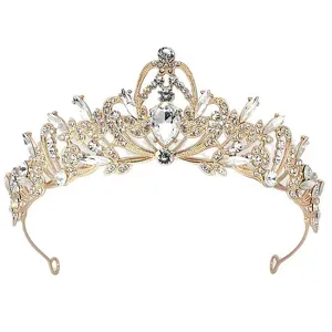 Goldene Braut Strass Tiara Krone elegante Prinzessin Hochzeit Haarschmuck für Frauen