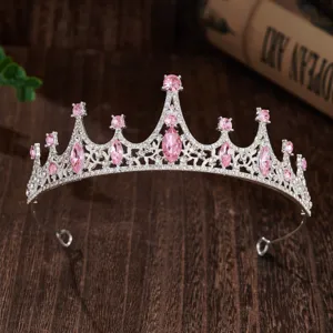 Silver tiara crown with pink crystals, perfect for kids birthday party hair accessories.