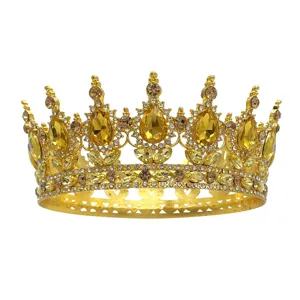 Couronne diademe d or style baroque avec cristaux strass ambre pour mariage soiree