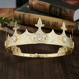 Gold king crown for men vintage royal tiara wedding party costume hair accessories design