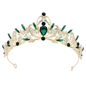 Elegantes goldenes Braut-Diadem mit grünen Edelsteinen und Strass für Hochzeits-Kopfschmuck