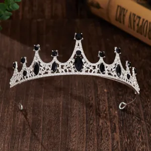 Silver tiara crown with black rhinestones princess hair hoop for girls party performance