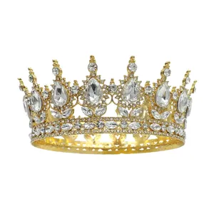 Couronne de Mariee Baroque Or Tiare Strass Goutte Reine Concours de Beaute Detail