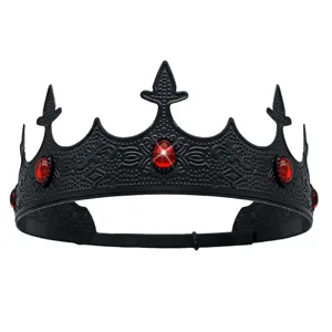 Black king crown with red gems gothic party tiara men costume headpiece accessory