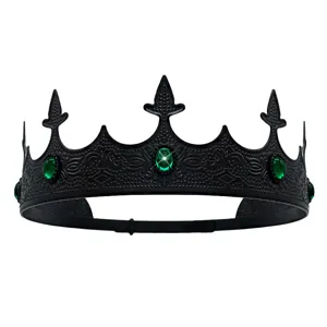 Black crown detail with green rhinestones, perfect for parties and wedding costumes.