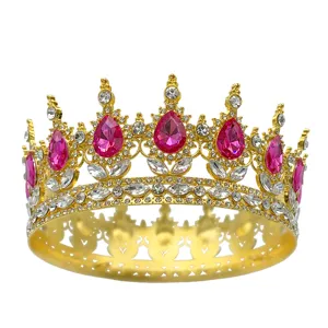 Couronne diademe doree baroque avec strass en forme de goutte rose pour mariage soiree